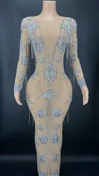  Võre Sädelevat Silver Lill Kive Disain Pikk Kleit Naistele Õhtul Sünnipäeva Tähistada Tantsu Kostüüm Näidata Riided Kanda