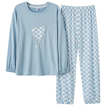  Uusim Suur Meetrit M-3XL Naiste Pidžaama Komplekt Kevadel ja Sügisel Vaba aja veetmise Modal Pijamas Naiste Südame Prindi Pidžaama Nightwear