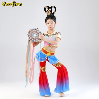  Laste Dunhuang Tantsu Kostüüm Traditsiooniline Hiina Folk Dance Girls Vana Riigi Yangge Kostüümid Staadiumis täitmiseks