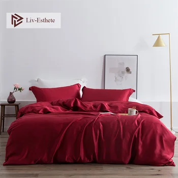  Liv-Esteetilised Naiste Luksus 100% Silk Punane Voodipesu Komplekt Premium Silk Beauty Tekk Katab Set Flat Sheet Pillowcace Kuninganna Kuningas Voodi Komplekt