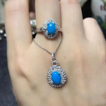  Fashion sinine türkiis sõrmuse ja kaelakee ehtekomplekt naiste hõbe