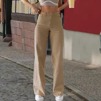  Fashion Teksad Y2K Naiste Püksid (Solid Color Kõrge Vöökoht Lihtne Juhuslik Naiste pikad Püksid