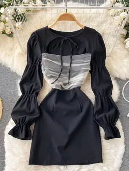  ZCWXM Naiste Mini Kleit Uus Retro Gooti Silma Segast Must Lühike Kleit Harajuku Puhvis Varrukad Naiste Poole aasta Kevadel Vestidos