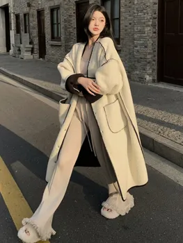  Talve Jope Naistele 2022 Korea Fashion Villane Pikk Mantlid Šikk Ja Elegantne Tahke Overcoat Naiste Riided
