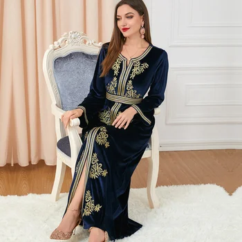  Seal kaftan Kauhtana Naiste Kleit Elegantne türgi ja Maroko Kleit Sügisel abaya Pikad Varrukad Split Naised Kannavad Tikandid Samet Kleit