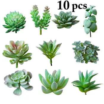  10tk Roheline Flokeerimisega Kunstlik Succulents Taimed Bonsai Desktop Võltsitud Taimed ystävänpäivä Pulmad Dekoratsioon