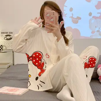  2022 Uus Hello Kitty Pidžaama Pajama Püksid Jaapani Kevad Sügis Pikad Varrukad Puuvill Kawaii Cute Cartoon Pidžaama Kodu Riided