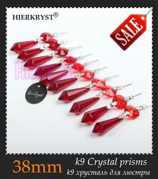  HIERKRYST 100 tk/palju Punane Lühter Klaasist Kristallid Lamp Prismad Osad icicle Rippuvad Ripatsid 38mm 1.49