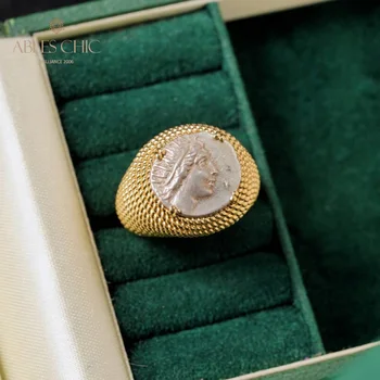  Bütsantsi Helios Autentne Vana hõbemünt Solid 18K Kuld Sõrmus Rooma kreeka Helius Käsitöö Rõngad