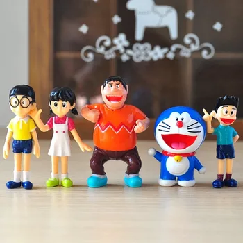  5tk/palju Anime Multikas Kawaii Doraemon Nobita Nobi Minamoto Shizuka PVC Tegevus Arvandmed Laekuva Mudel Mänguasja Nukk Lapsed Kingitus