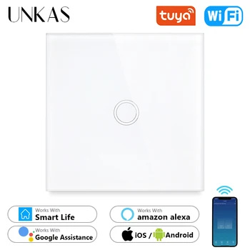  UNKAS 1 Gang Wifi EL Standard Touch Smart Switch Valge Kristall, Klaas 86mm Paneel Kodu-Töö Tuya