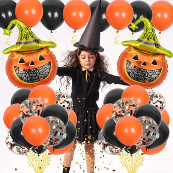  50tk DIY Oranž Must Halloween Lateks Õhupallid Konfetit Õhupalli Kõrvitsa Peaga jõulupidu Kodu Kauplus Baar Teenetemärgi Pallid