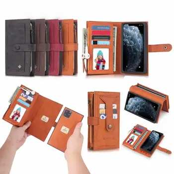  POLA Multifunktsionaalne Zip Nahast Rahakott Case For iphone 1413 12 11 Pro Max Kaardi Pocket Magnetic Eemaldatav Auto