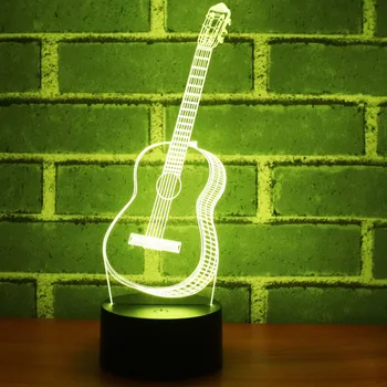  3D LED Night Light Muusika Kitarr 7 Värvi Valguse Kodu Kaunistamiseks Lamp Hämmastav Visualiseerimine Optiline Illusioon Vinge