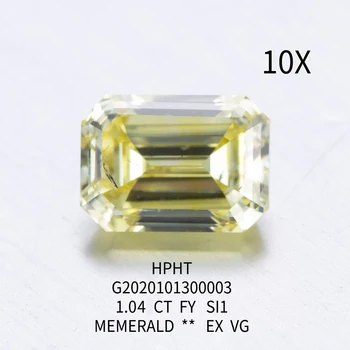  1.04 ct Karaat Fancy Vivid Kollane Värv SI1 Selgus GEMID Tunnistuse Emerald HPHT Lab Kasvanud Teemant