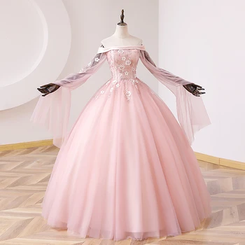  pikad varrukad loor roosa tikand profileerimine pall kleit dream fairy pikk printsess kleit stuudio/stage/chorus/Victoria kleit