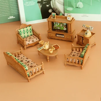  1:12 47Pcs/Set mannekeeni maja mööbli kaunistamiseks Mini elutuba puidust diivan Nukk Mänguasja komplekt Kingitus