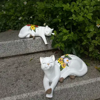  Armas Kass Kujukeste Kääbus Tabletop Garden Ornament Skulptuur Õue Käsitöö Haljastus Kodu Kingitus Väljas Aia Kaunistused