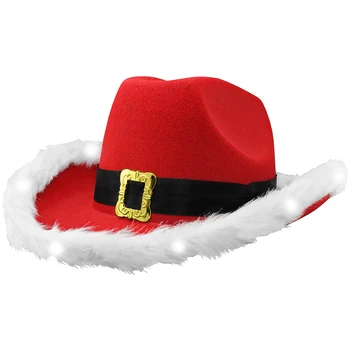  Uute tulijate Unisex süttib LED Punane Ja Valge Santa Claus Jõulud Kauboi Müts Lääne-Kostüüm
