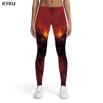  KYKU Galaxy Säärised Naiste Udu Elastne Ruumi Leggins Punane 3d Print Naiste Retuusid Vabaaja Püksid Jeggins Alasti Daamid