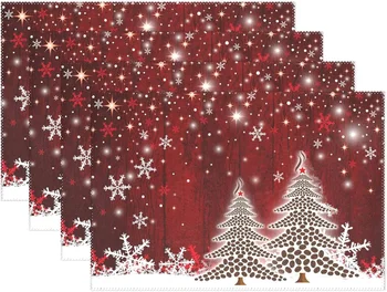  Christmas Tree Lumehelves linikud Placemats Komplekt 4 talvepuhkusele Xmas Köök Tarvikud kuumuskindel 12x18 Tolli