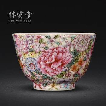 Lin Yuntang meister cup karika ühe tassi kung fu tee proovi, tee tassi värvilise emailiga lill meister cup
