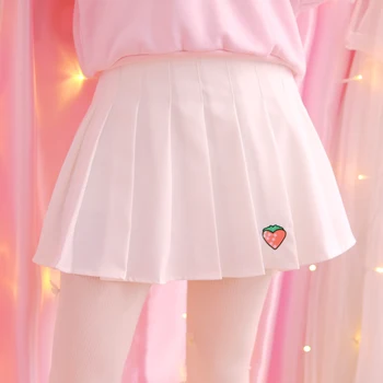  Naiste Plisseeritud Mini Seelik Preppy stiili Tüdrukute Armas Korea JK Pehme Õde Stylelish Harajuku Maasika Tikkimine Basic Seelikud