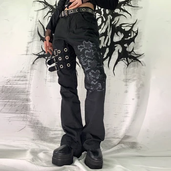  Sidemega Cargo Püksid, Punk Stiilis y2k Grunge Mustad Teksad Vintage Gothic Pannal Sweatpants Naiste Pikad Püksid Harajuku Streetwear
