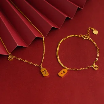  Mood 24K Gold Filled Õnnelik Sildi Käevõru&Kaelakee Komplekt Naistele Puhta Kulla Värvi Võlusid lülidega Naiste Pulm Ehteid Komplekti