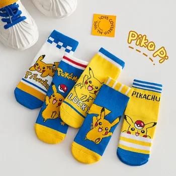  5tk Anime Pokemon Pikachu Lapsed Sokid Cute Cartoon Puhtast Puuvillast Pehme Mugav Keskmise Toru Sokid Kevad-Sügis-Talve Sokid Poiss