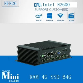  tööstuslik arvuti Fanless Varjatud CPU N2600 1,6 Ghz 6 COM/ 4 USB/ 2 LAN 3.5 tolline Fanless Mini PC RAM 4G 64G SSD