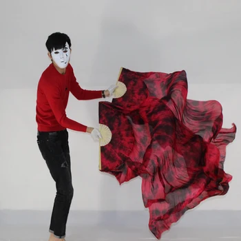  Uute tulijate 1pair(L+R) tie-värvitud 100% reaalne silk hiina bellydancing Loorid Fännid Kena Punane/Must, segatud pika tantsu Fännid Etapis Näitab