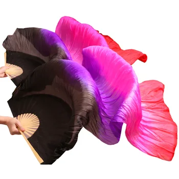  Kvaliteetne 100% Silk Tantsu Fänne 1 Paar Käsitsi valmistatud Värvitud Siid kõhutants Rekvisiidid Fännid Kalle Värv Must+Lilla+Roosa+Punane 180x90cm