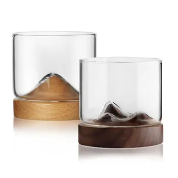  Mägi Viski Klaas koos Puidust põhjaga Loominguline Õlle Klaas Veini Vesi Tee Tassi Viski Klaasid Seatud Baar Drinkware Tarvikud