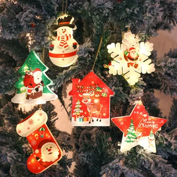  Jõulud Puidust Ripatsid Xmas Tree Rippuvad Kaunistused Helendav LED Valgus jõulukaunistused Lapsed Kingitus