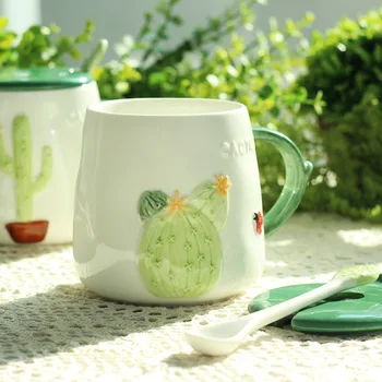  jõulud kruus Põhja-Euroopa Stiilis Cactus Loominguline Keraamiline Kruus Lusikaga kohvitass Armas Vee Tassi Piima Hommikusöök Cup