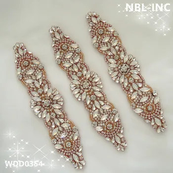  (30pcs) Hulgi-roosa kuld opaal crystal pruudi beaded rhinestone applique pulm kleidid tiiva rõivad vöö WDD0354