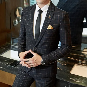  Smart Business Meeste Ülikond Pintsak Komplekt 2021 Mees Vaba Casual Ruuduline Ametliku Ülikond Professionaalne korea Slim-Top Sobib Custom Made