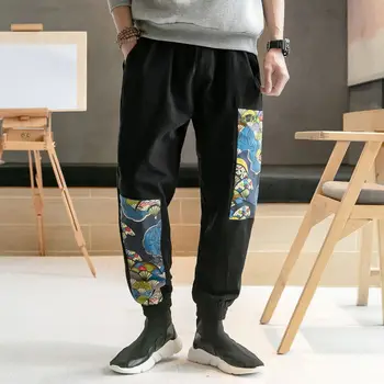  Pant M-6XL Meeste Hiina Stiilis Puuvillane Voodipesu Üheksa punkti Streetwear Vabaaja Juhatuse 2020. Aasta Sügisel Suured Vabaaja Pükste Haaremi Püksid Mees