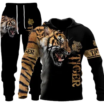  Tiger 3D Trükitud Meeste Dressipluus Hupparit Set Meeste Lõvi Tracksuit/Pullover/Jope/Püksid, Spordirõivad, Sügis-Talv Meeste Ülikond