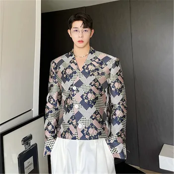  Luksuslik Meeste Pintsak Geomeetriline Jacquard Disainer Jope Lühikesed Mantlid Püstkrae Noorte Mees-korea, Streetwear Meeste Riided Sügis