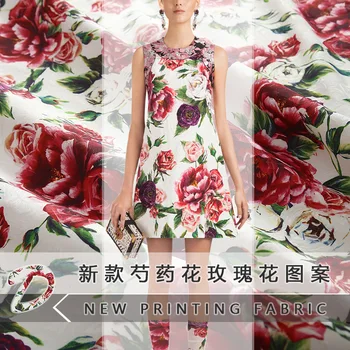  2018 uue brändi pojeng lille, roosi mustriga lehed jacquard fabric digitaaltrükk riie kangast kleit factory direct müük