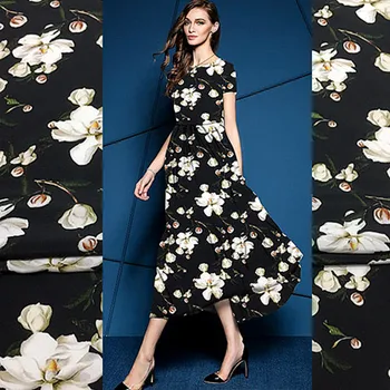  Must lilleline silk krepp de chine riie kevadel ja suvel digitaaltrükk kleit rõivaste õmblemine kangast uued tooted