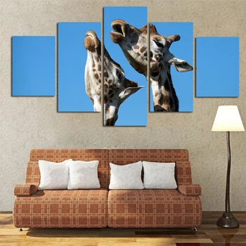  Sinine Taevas Kaks Kaelkirjakud Lõuend Maalid elutuba Seina Art HD Prindib 5 tk Plakat Home Decor Loomade Pildid