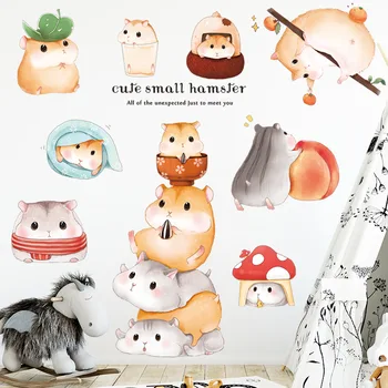  Cute Cartoon Loomade Hamster Seina Kleebised PVC Tapeet Laste Tuba Pilt Decor Meloni Seemned Lemmikloom Kodu Kaunistamiseks