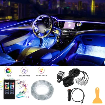  Auto Interjöör Neoon RGB LED Valgus Traadita Bluetooth-APP Kontrolli Dekoratiivne Light Kits Ümbritseva Atmosfääri Armatuurlaua Lamp, 12V
