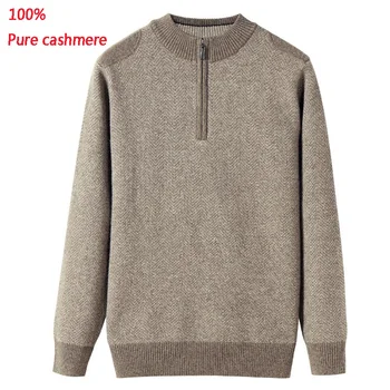  uus 100% Puhas Kašmiir Meeste Rõivad Pool Kõrge Kaelaga Lukuga Kampsun Vabaaja Arvuti Silmkoelised Sweatercoat Paks pluss suurus XS-5XL