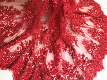  Glasuuritud 1Y/Palju Punast beaded auto luu pits kangas on kõrge kvaliteediga kohandatud riided kleit läbipaistev tikandid kanga TX195