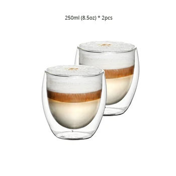  Komplekt 2tk 8.5 oz Kahekordse Seina kuumakindel Borosilicate Käsitööna Puhutud Kohvi Klaasid Latte Tee Külmad Joogid 250ml
