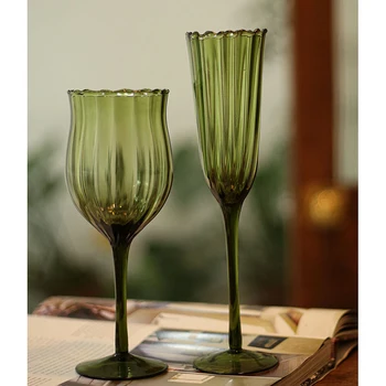  1tk Vintage Roheline Šampanja Klaas Kodu Poole Pokaalid Punane Vein Cup Laine Muster Valge Vein Flööt Whisky Cup Pool Pulm